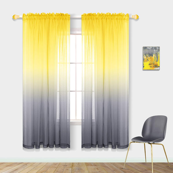 Pitalk Sunflower Decor for Kitchen Lemon Yellow and Grey Window Curtain Panels