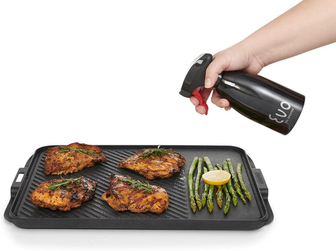 Evo Oil Sprayer 18/8 Stainless Steel Non-Aerosol for Olive, Cooking Oils, Vinegars, Black, 16-Ounce Capacity