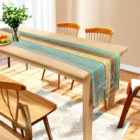 72 Inches 13x72 Inches Farmhouse Table Runner, Long, Blue Brown Teal Green, Grateful Thankful Wood Rustic Retro