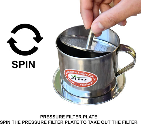 AMT 6.5 OZ Vietnamese Coffee Maker, 2-3 Servings Phin, Screw Down Dripper for Vietnamese Style at Home (6.5 OZ - Handle)