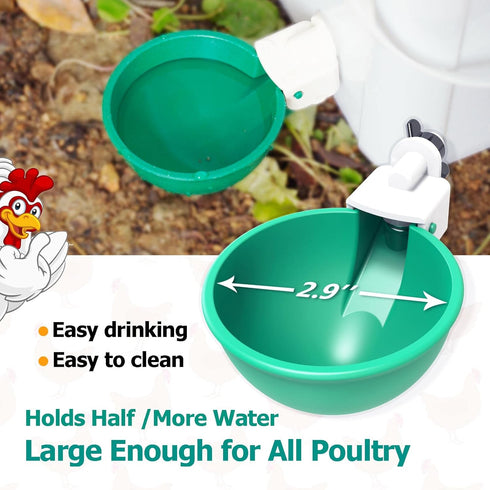 (5 Pack-Green) Large Automatic Chicken Waterer Cups, Chicken Water Feeder Suitable for Chicks, Duck, Goose, Turkey