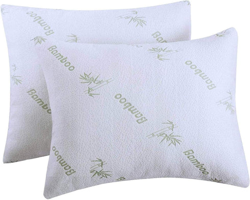 2 Pack Waterproof Viscose Bamboo Pillow Protectors - Zippered Case Queen 20x30 Inches - Natural Cooling Noiseless