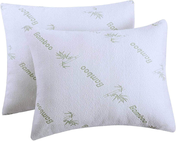 2 Pack Waterproof Viscose Bamboo Pillow Protectors - Zippered Case Queen 20x30 Inches - Natural Cooling Noiseless