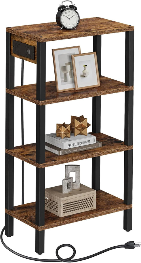 TUTOTAK Narrow Side Table with Charging Station,Small End Table with USB Ports