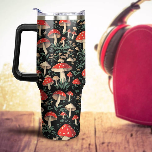 40oz (1PC) Red Mushroom Gifts Cup for Women Men, Tumblers with Handle and Straw, Goth Mushroom Lovers Stainless Steel
