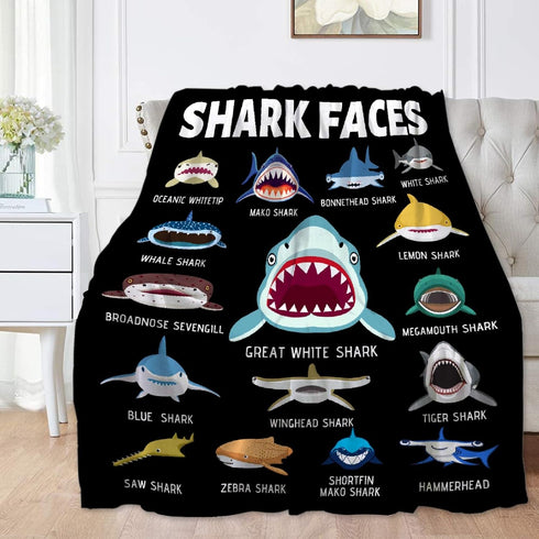 Shark Blanket Gifts for Kids Adult Shark Lovers Shark Faces Blanket Super