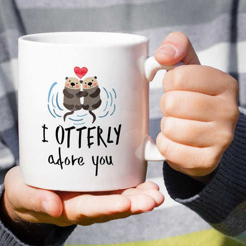 Retreez Funny Mug - I Otterly Adore You 11 Oz Ceramic Coffee Mug - Sarcastic Motivational Birthday Gift for Husband Wife