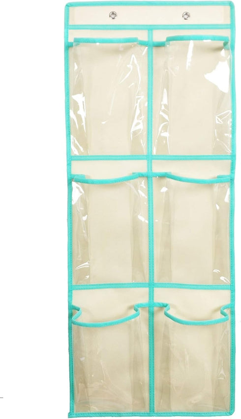 Over The Door Shoe Organizer: Hanging Narrow Closet Door Storage with Large Clear Pockets (6 POCKETS)