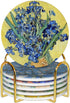 6 Set Van Gogh Drink Coasters with Holder - Ceramic Coaster for Drinks Absorbent with Cork Base and Golden Holder