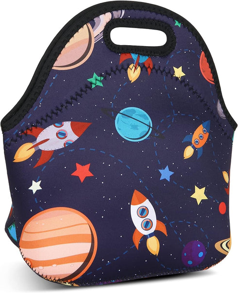 Violet Mist Women's Reusable Neoprene Lunch Bag, Space Rocket, Unisex, 11.4"L x 10.43"H x 5.51"W, fits containers up to