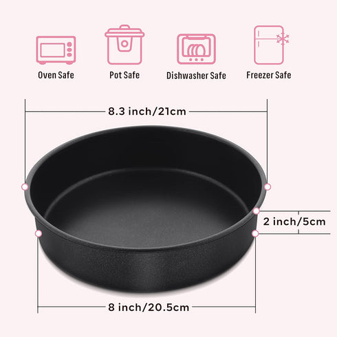 Herogo 8 Inch Round Cake Pan Set of 3, Stainless Steel Black Nonstick Round Baking Pan, Birthday Wedding Layer Cake Pan, Non Toxic, Oven Safe by Herogo