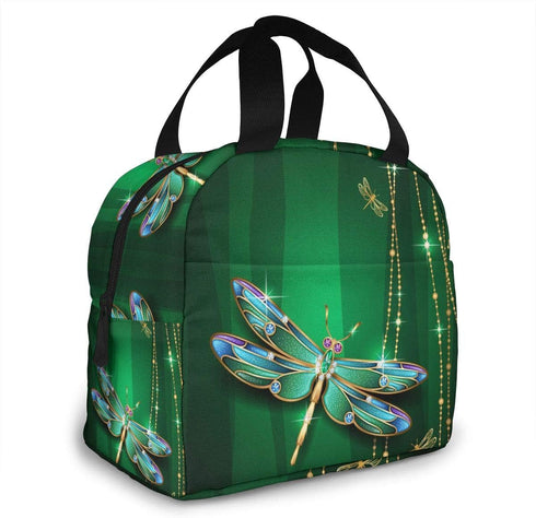Dragonfly Green Insulated Lunch Box - Reusable Cooler Tote Bag for Women & Men Work Picnic or Travel