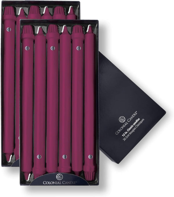 Colonial Candle Unscented Taper Candle, Classic Collection, Mulberry, 12 in, Pack of 12