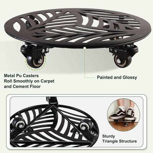 1 Pack 13 inches Metal Plant Caddy with Wheels Heavy-duty Large Iron Rolling Plant Stand with Casters Indoor Outdoor