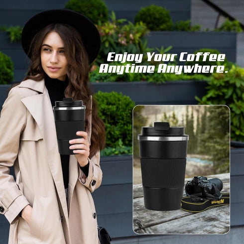 Women(3rd-Black, 12OZ) SPLMIFA Vacuum-Insulated Stainless Steel Travel Coffee Mug, Leak-Proof Reusable Coffee Cup