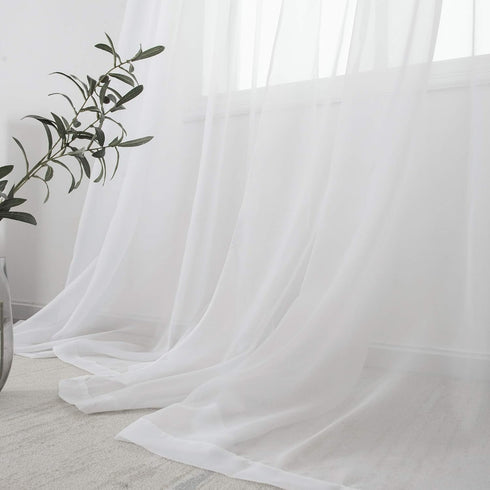 White Sheer Curtains - 54 inches Long for Bedroom, Top Rod Pocket Sheer Window Panels for Nursery, Living Room