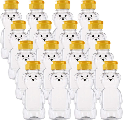 Bekith 16 Pack 8 Fluid Oz Plastic Bear Honey Bottle Jars, Honey
