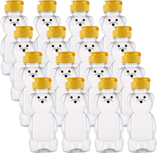 Bekith 16 Pack 8 Fluid Oz Plastic Bear Honey Bottle Jars, Honey
