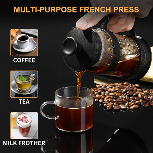 PARACITY French Press Coffee/Tea Maker, 11.8OZ Mini Press with 304 Stainless Steel Filter & Heat Resistant Glass