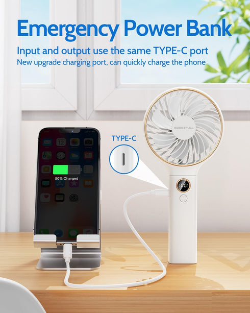 SWEETFULL Handheld Fan, Portable 5000mAh Rechargeable Battery, 6 Speed Wind, Mini Travel Fan for Women