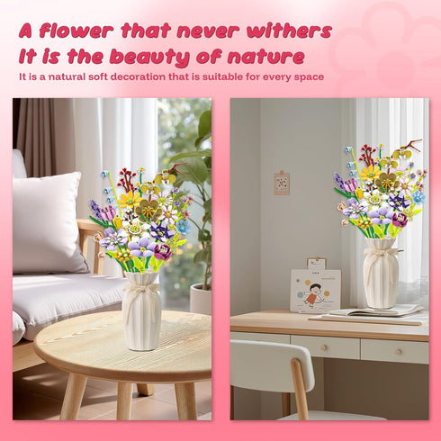 POATROZON 24Pcs Sets 8-12+ Valentine's Day Gifts Party Favor Gifts Flowers Bouquet Botanical Building Block Home Plant