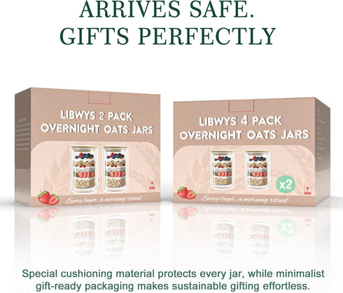 2 Pack 15oz LIBWYS Overnight Oats Containers with Bamboo & Stainless Steel Lids, Meal Prep Jars - Double Walled High