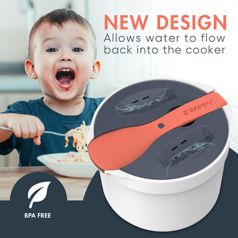 Microwave Rice Cooker Steamer and Pasta Cooker with Strainer - Mess-Free Design, Dishwasher Safe, Cooks 8 Cups