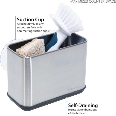 Kitchen Details Cup Sponge Holder/Basket - Space-Saving Stainless Steel Suction Sink Caddy for Kitchen or Bathroom