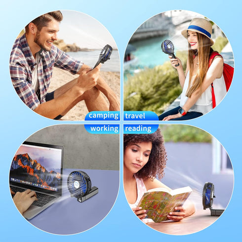 HandFan Mini Personal Fan, Portable Handheld, Battery Operated, 180° Foldable, USB Powered, Black & Blue