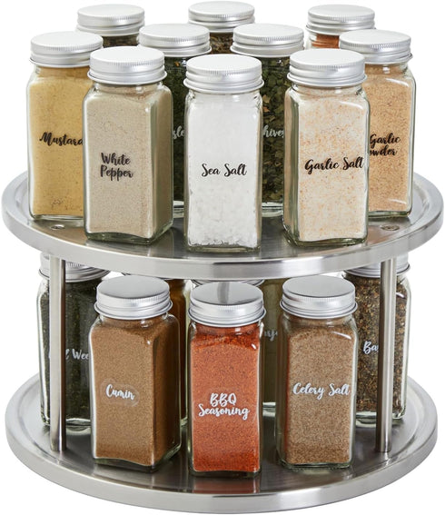 Juvale 2-Tier Stainless Steel Lazy Susan Spice Rack Organizer for Kitchen & Pantry Countertop (10.5 in)