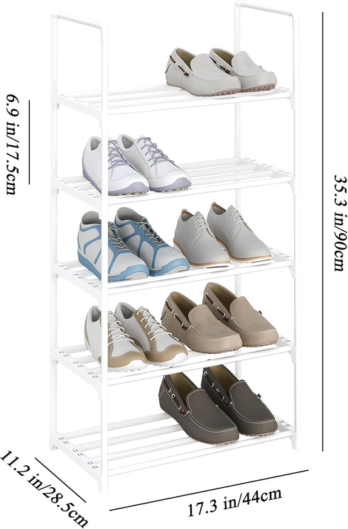 SOKOSEN 5-Tier Closet Small Shoe Rack, Metal Stackable Kids Shoe Shelf Storage Zapateras Organizer,Narrow Shoe Rack