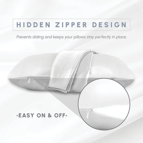 2-Pack Set Box-2-Piece Set, Elegant Comfort Cooling Viscose Satin Pillowcase with Hidden Zipper Closure, Silky Smooth
