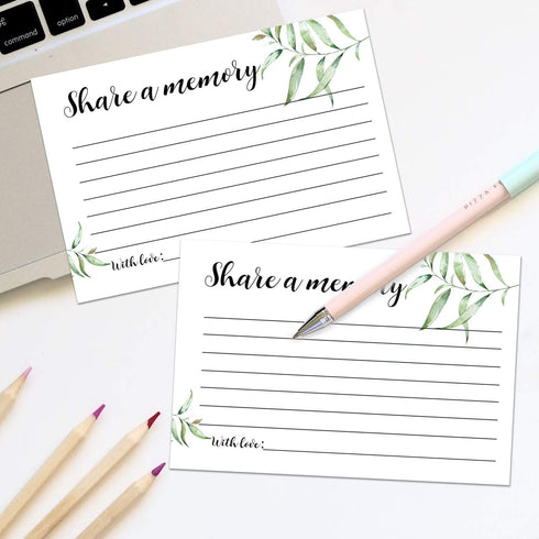 Giftideaworkshop 50 Greenery Share A Memory Cards for Celebration of Life, Birthday, Anniversary, Memorial, Funeral,