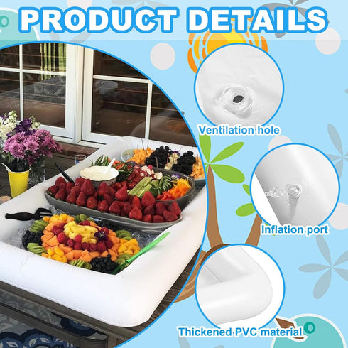 Pack of 2 Inflatable Cooler Serving Bar, Salad Ice Tray for Food Drinks, BBQ Picnic Pool Party Supplies