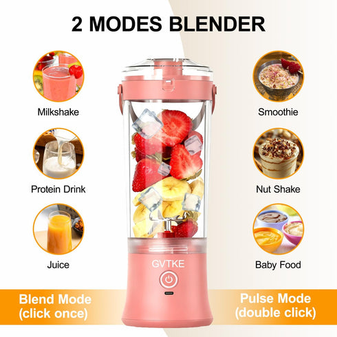 18000RPM 20Oz Frozen Portable Blender Dual Mode Blending Cup Ice Crushing Smoothie Fruit Mini Home Gym Travel(Pink)