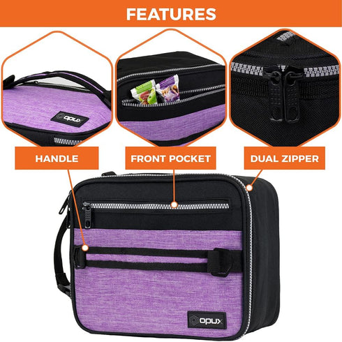 opux Insulated Lunch Box for Men Women Adult, Compact Lunch Bag for Kids, Soft Lunch Cooler Bag in Heather Purple