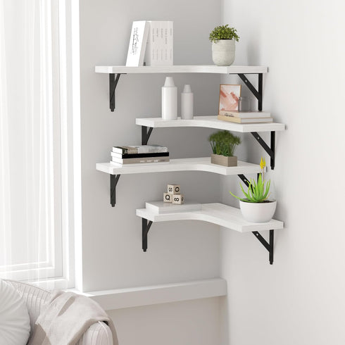 ROMGUAR CRAFT Set 4, Corner Floating Shelves Wall Mounted of Rustic Wood Storage Display Wall Shelves for Home Decor