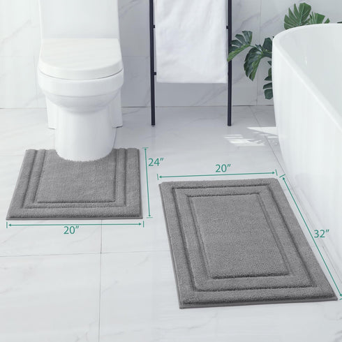 HOMEIDEAS 2 Piece Bathroom Rugs Set, Super Soft Non-Slip Microfiber U-Shaped Toilet Bath Mat, Machine Washable Grey