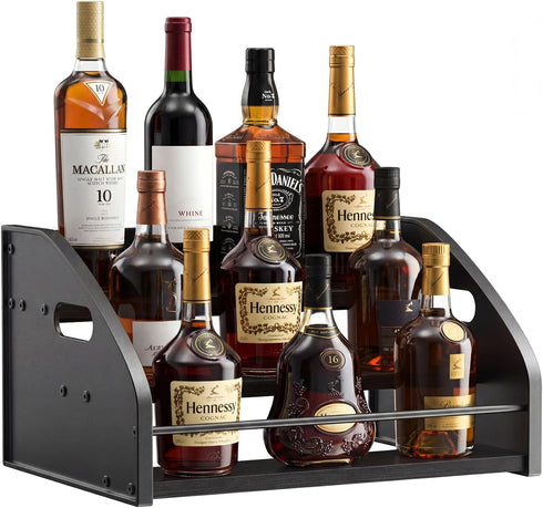 Countertop Liquor Bottle Organizer Shelf Rustic Display Rack for Wine & Coffee