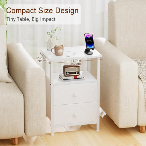 2 HETS002WP-1 LOAKEKEL Night Stand, Nightstand with Fabric Drawers for Bedroom, Small End Table with Open Storage Shelf