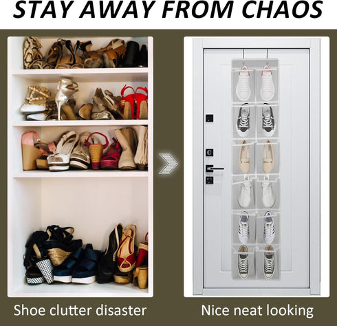 2PK Over the Door 12 Pocket Hanging Shoe Organizer for Efficient Storage