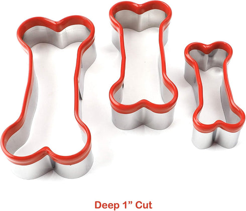 3-Piece Dog Bone Cookie Cutters Set - Dog Treats Cutters, Bone Shapes, Soft PVC Coated