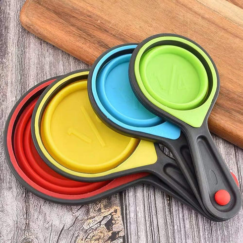 Collapsible Measuring Cups and Spoons, 8 Piece Set Portable Food Grade Silicone for Liquid & Dry Measuring