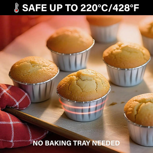 EUSOAR Aluminum Foil Silver Cupcake Liners, 50Pcs Disposable Muffin Baking Cups, Ramekin Holders