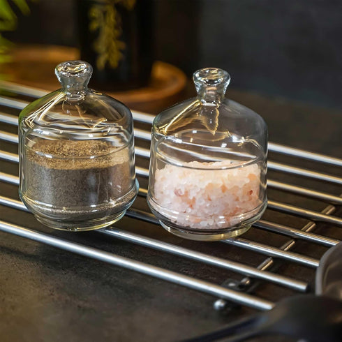 Glass Salt and Pepper Containers with Glass Lid, 2 Pcs Multipurpose Tomato, Avocado, Onion Keeper for Fridge Storage