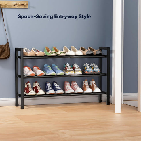 3-Tier Rack,17"-33" Closet,Metal Abiglifty Expandable Shoe Adjustable Shoe Rack for Shoes Shelves for Front Door