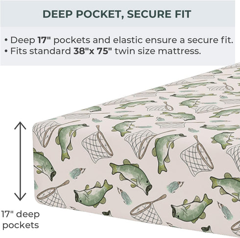3 Pobibaby - Premium Twin Fitted Sheet, Flat Sheet with Pillow case - Ultra-Soft Cotton Blend, Stylish Woodland