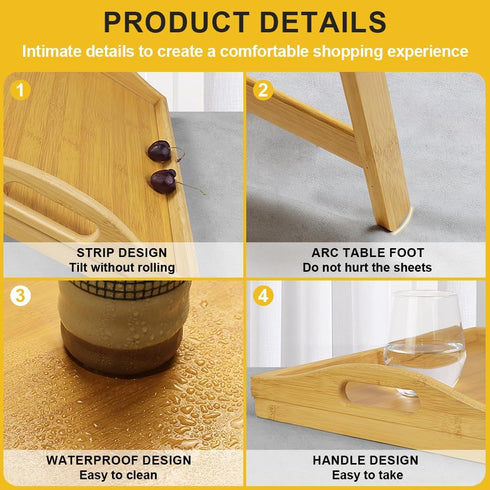 WKWKER Set 2 (Set 2) Bamboo Bed Tray Table with Folding Legs of Foldable Breakfast Tray Portable Serving Table Laptop