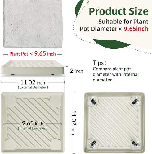 2PCS 11 inches REDHUGO Square Plant Caddy with Hidden Wheels, Heavy Duty Rolling Plant Stand Caddy with Wheels, Pot