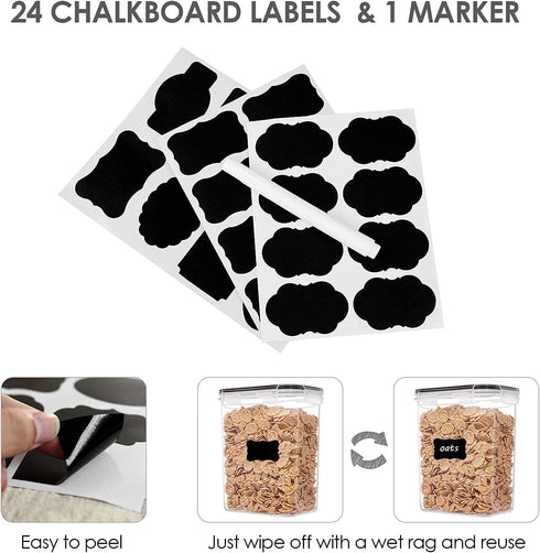 Airtight Food Storage Containers with Lids - Vtopmart 24 pcs Plastic Canisters for Cereal, Dry Food, BPA Free (Black)